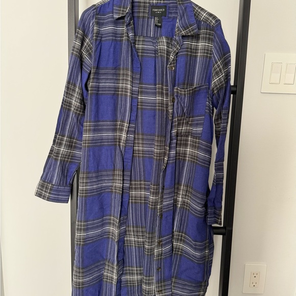 Forever 21 Blue Button Down Shirt long  Duster - Picture 1 of 4